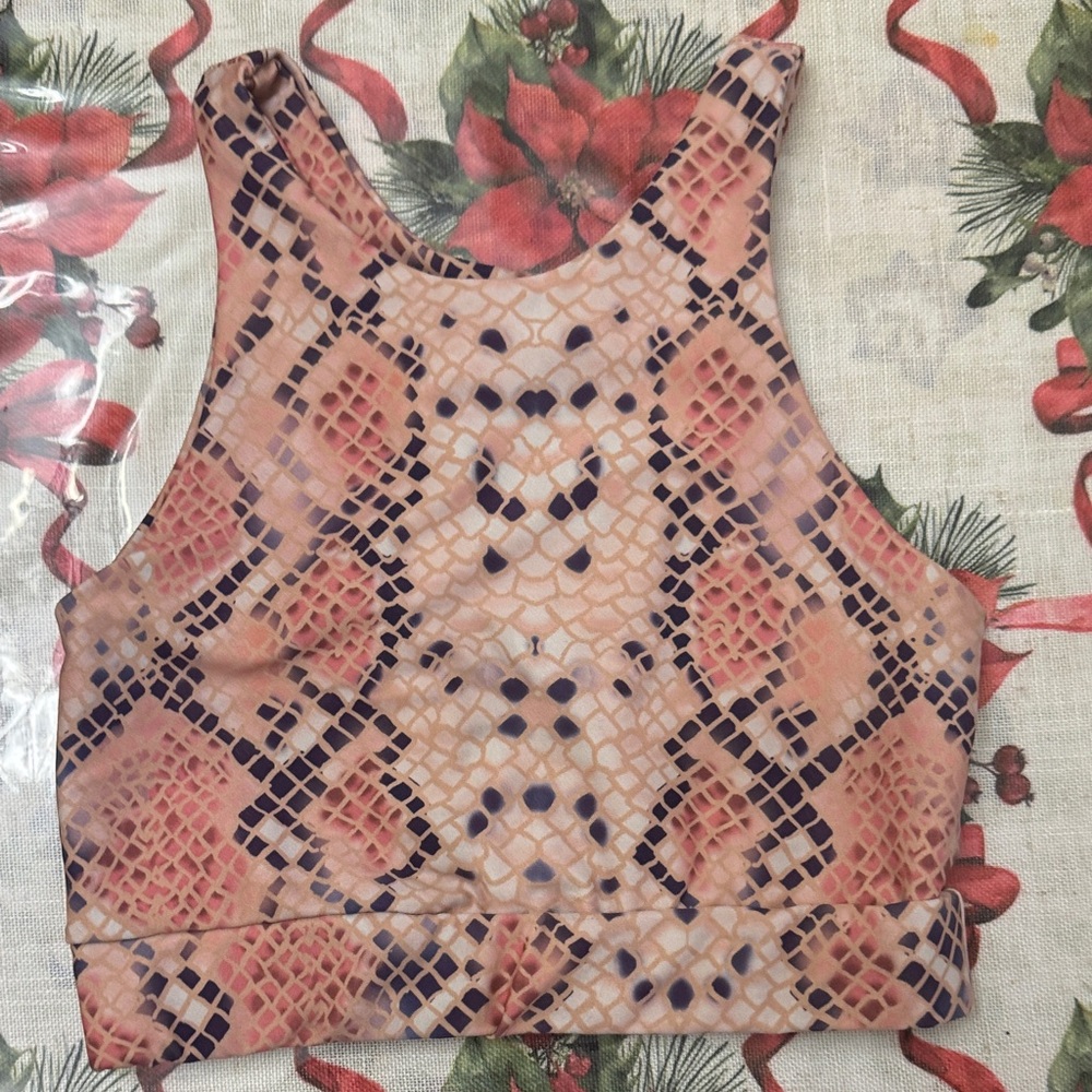 BCBG Beige and Black Snake Print Crop Top
